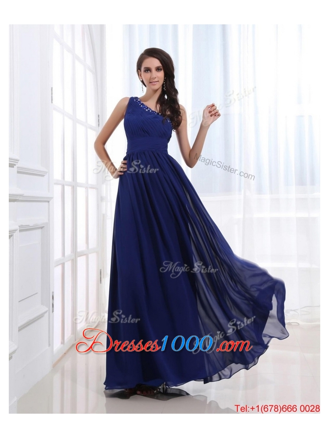 Fashionable Empire One Shoulder Prom Gowns with Beading for 2016