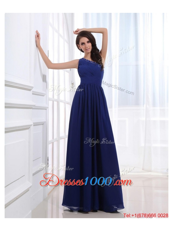 Fashionable Empire One Shoulder Prom Gowns with Beading for 2016