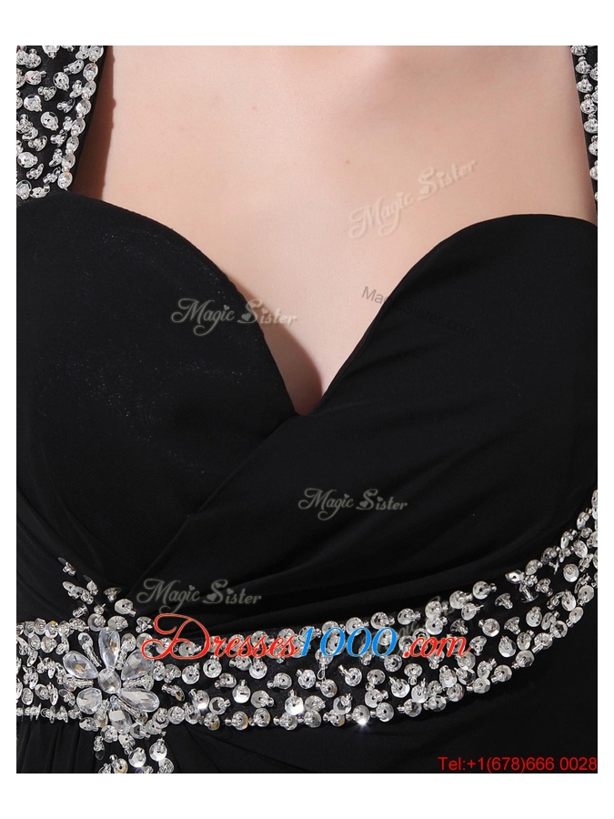 Fashionable Empire Straps Beading Prom Dresses in Black for 2016
