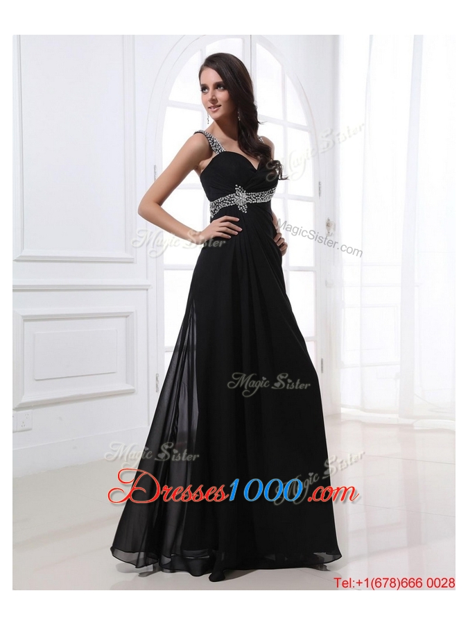 Fashionable Empire Straps Beading Prom Dresses in Black for 2016