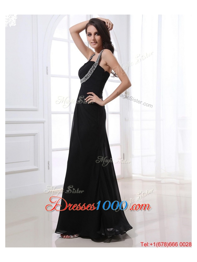 Fashionable Empire Straps Beading Prom Dresses in Black for 2016