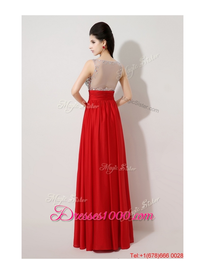 Fashionable Side Zipper Red Prom Dresses with Scoop