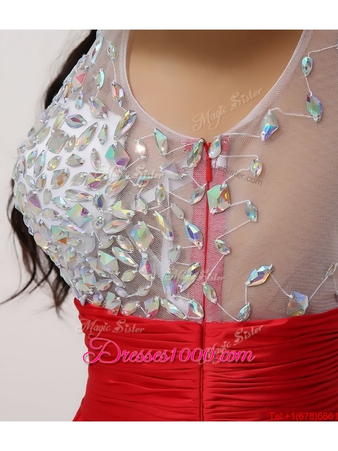 Fashionable Side Zipper Red Prom Dresses with Scoop