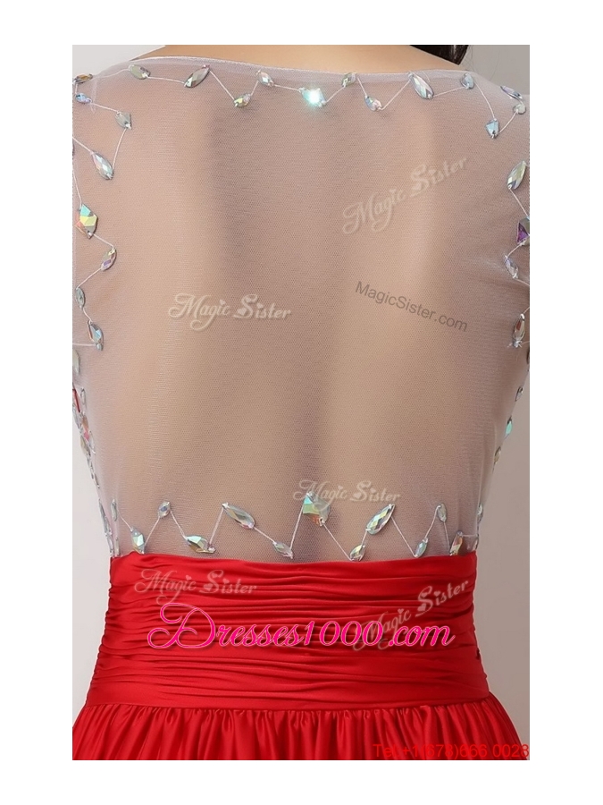 Fashionable Side Zipper Red Prom Dresses with Scoop