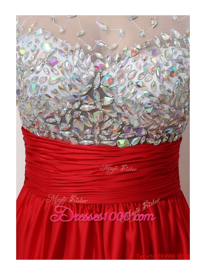 Fashionable Side Zipper Red Prom Dresses with Scoop