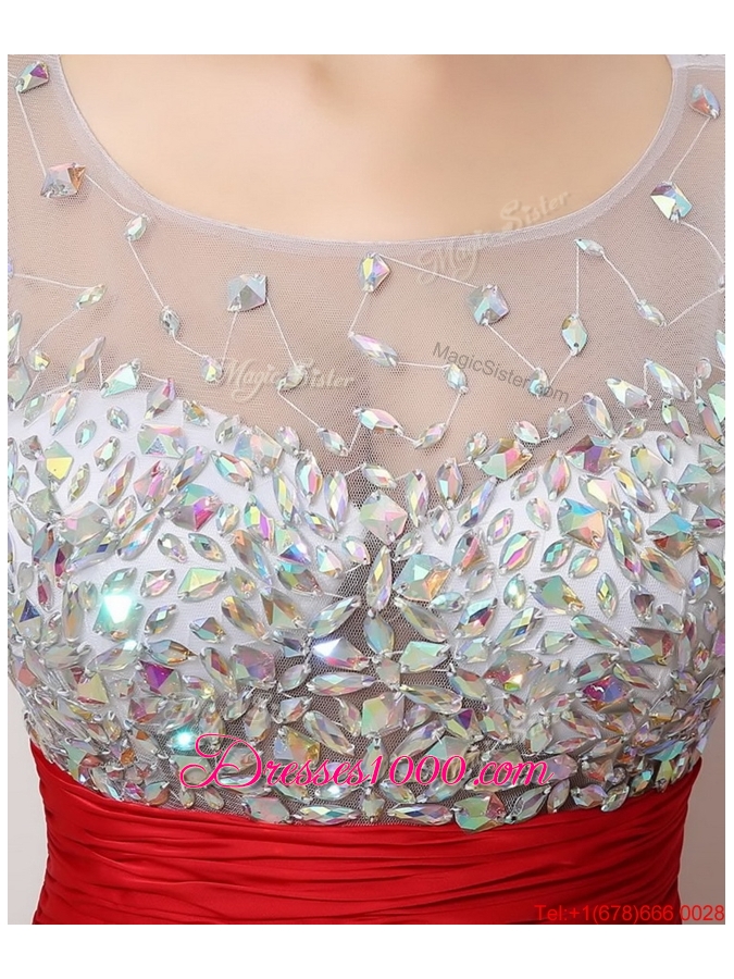 Fashionable Side Zipper Red Prom Dresses with Scoop