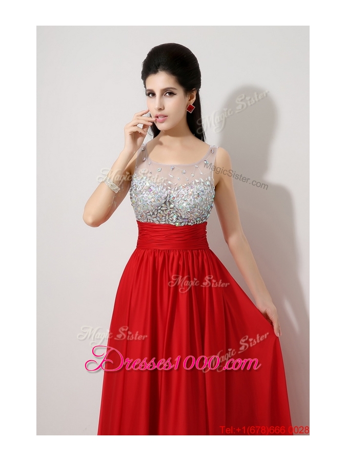 Fashionable Side Zipper Red Prom Dresses with Scoop