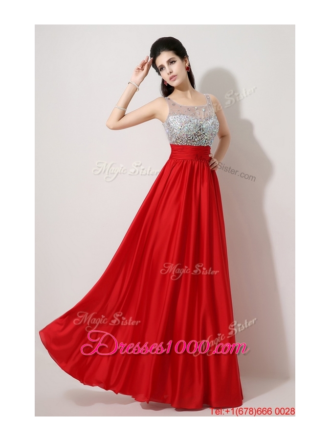 Fashionable Side Zipper Red Prom Dresses with Scoop