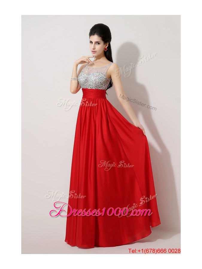 Fashionable Side Zipper Red Prom Dresses with Scoop