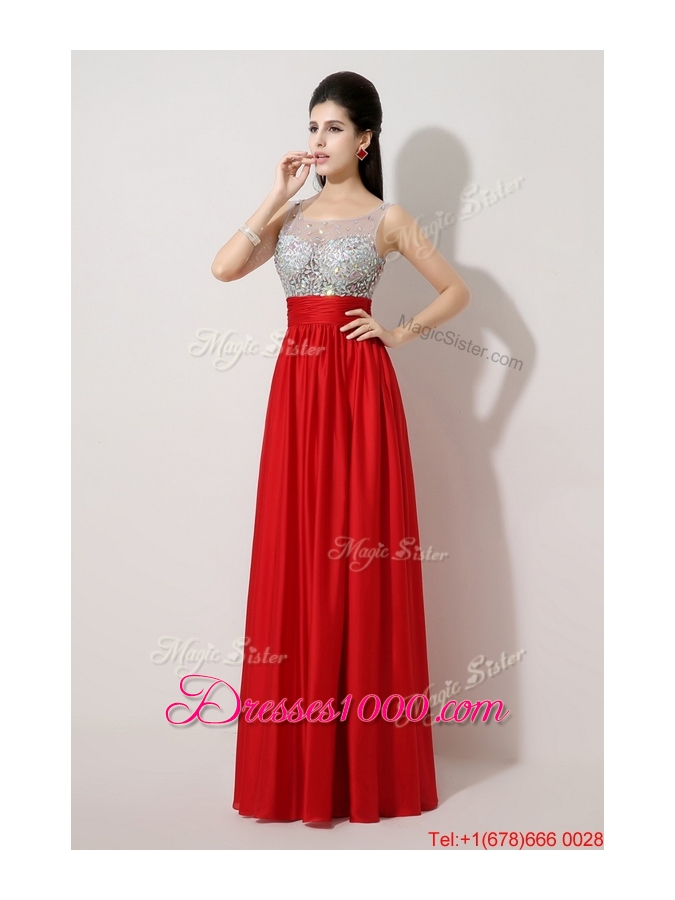 Fashionable Side Zipper Red Prom Dresses with Scoop