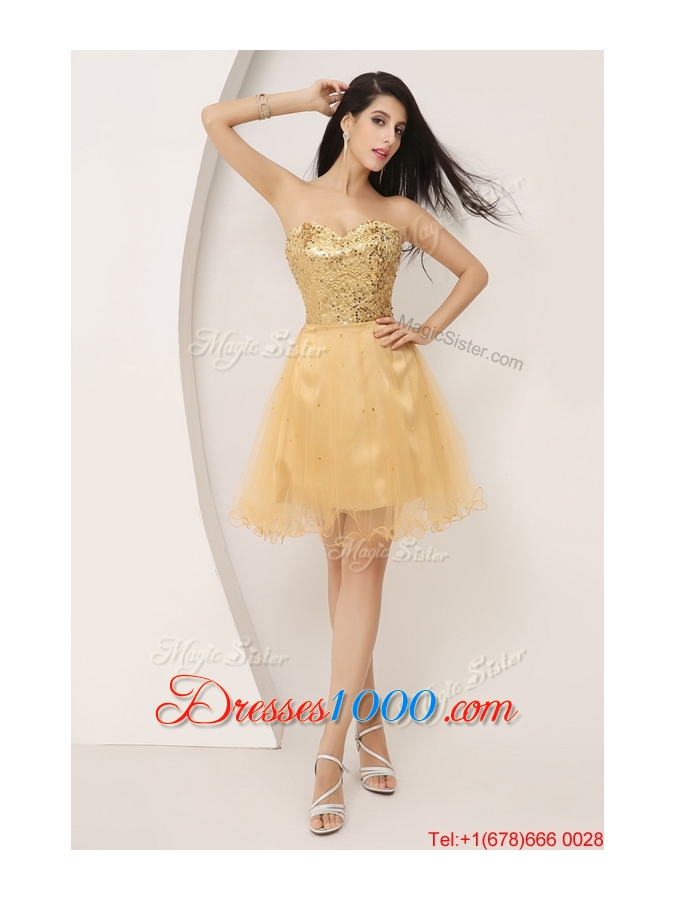 Luxurious A Line Gold Sweetheart Prom Gowns with Lace Up