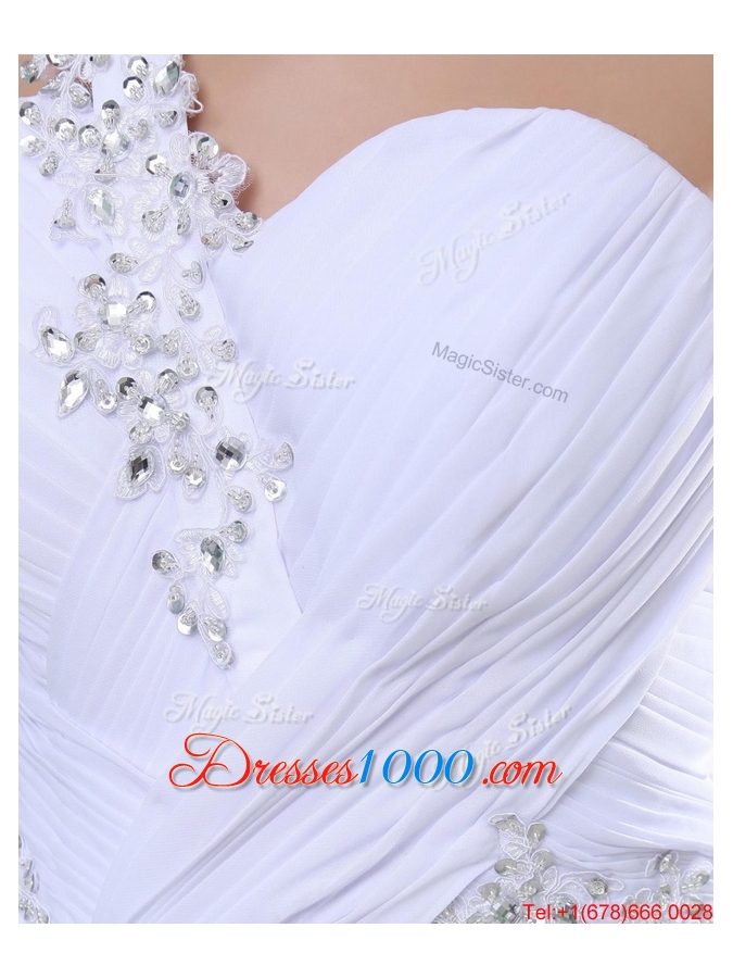 New Arrivals White Brush Train Prom Dresses with High Slit for 2016