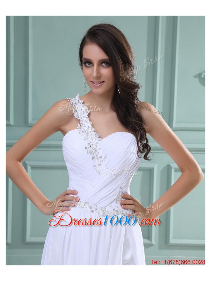 New Arrivals White Brush Train Prom Dresses with High Slit for 2016