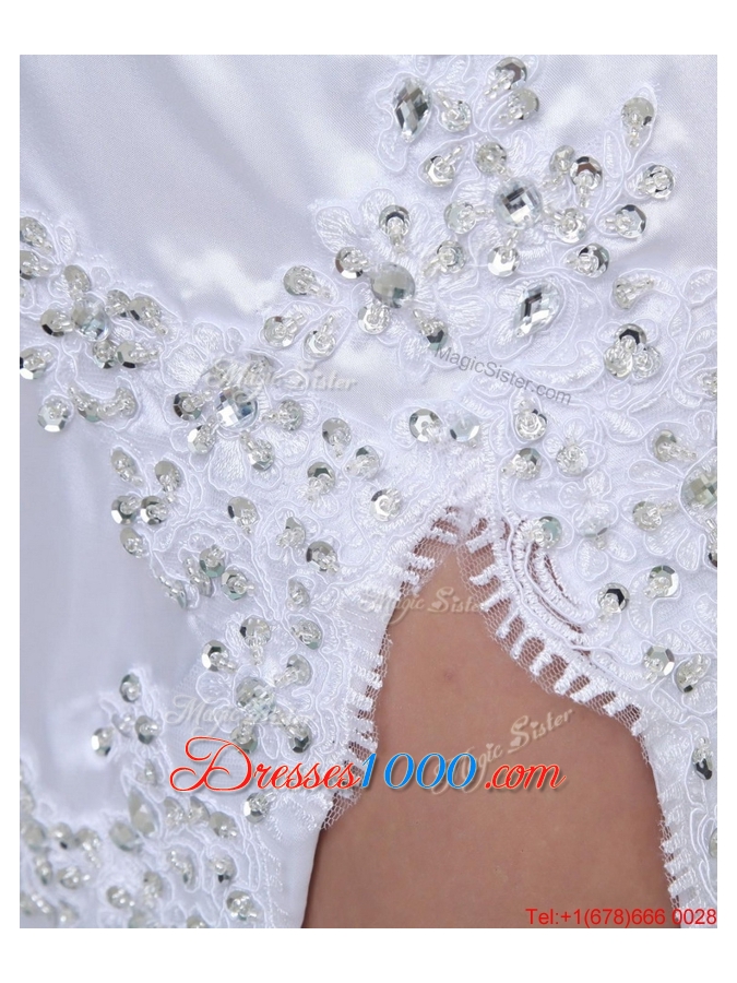 New Arrivals White Brush Train Prom Dresses with High Slit for 2016