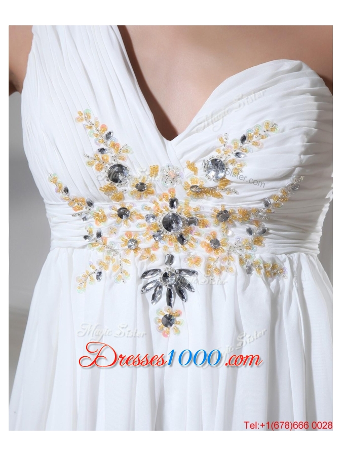 New Style Empire One Shoulder Prom Dresses with Beading and Sequins