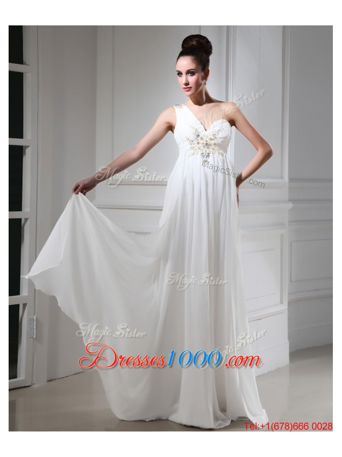 New Style Empire One Shoulder Prom Dresses with Beading and Sequins