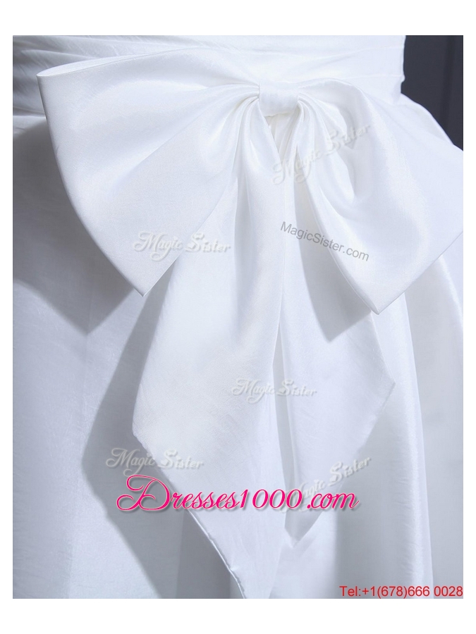 New Style White A Line Prom Gowns with Lace and Bowknot