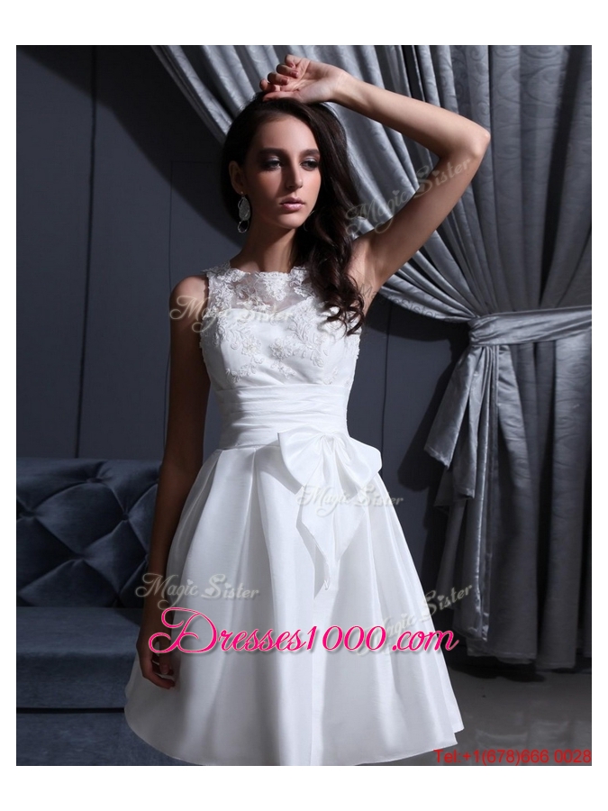 New Style White A Line Prom Gowns with Lace and Bowknot