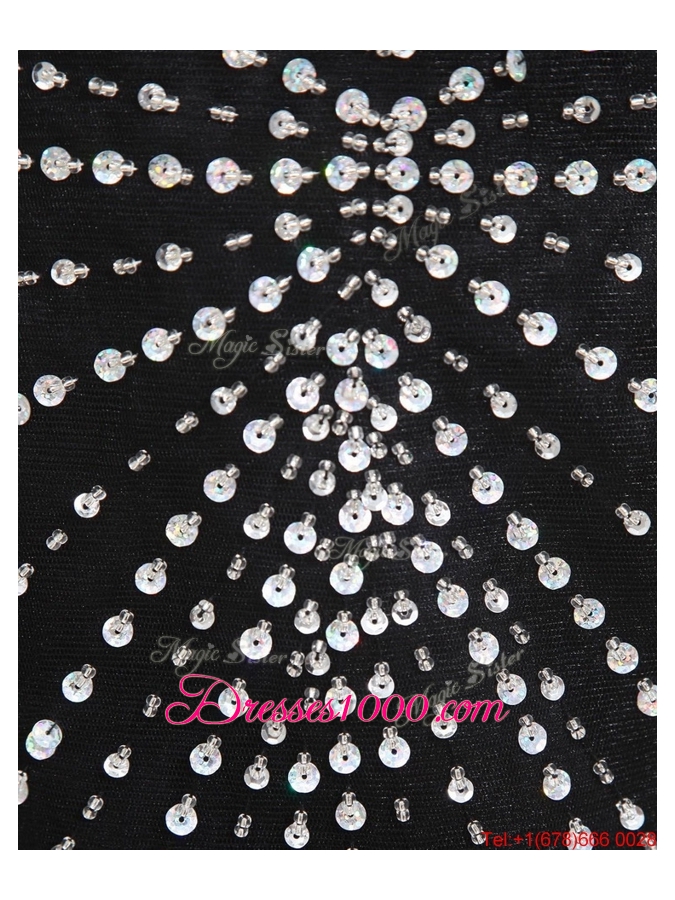 Popular Empire V Neck Beaded Backless Prom Dresses in Black for 2016