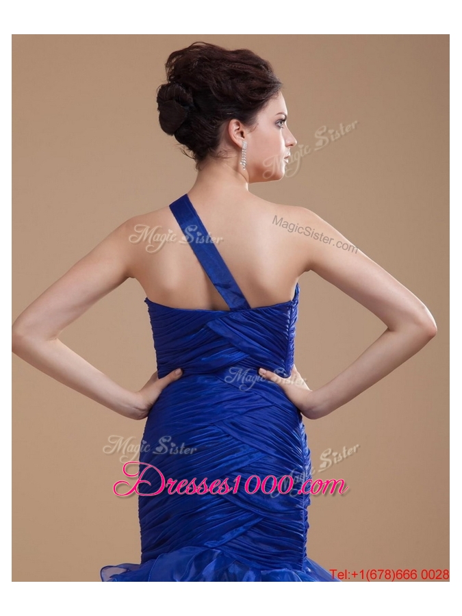 Pretty One Shoulder Ruffled Layers Prom Gowns with Mermaid