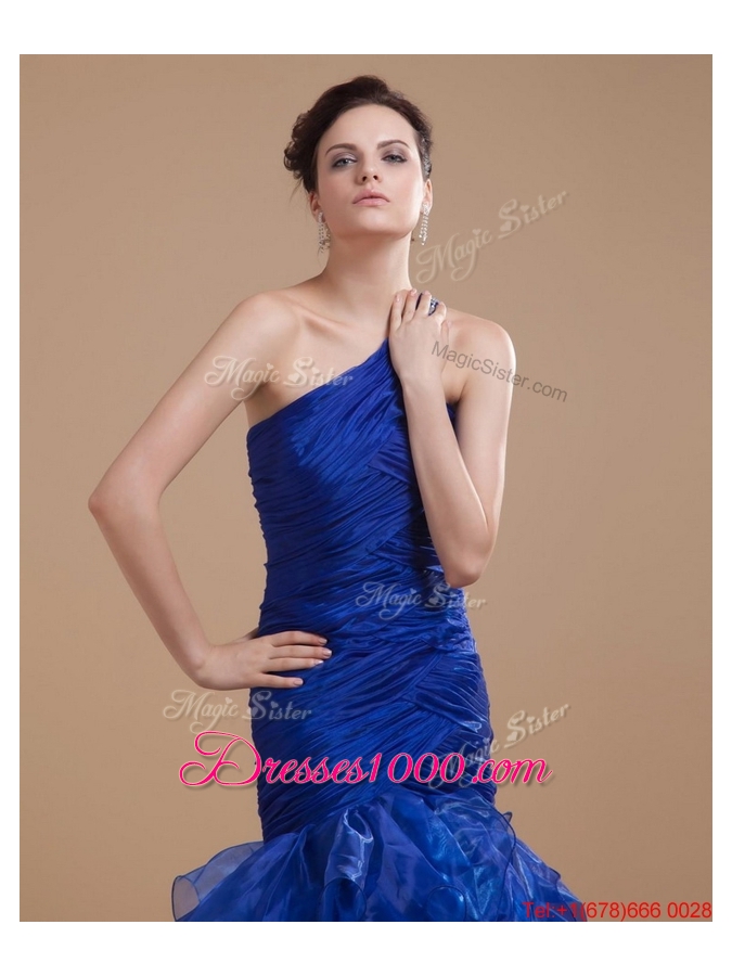 Pretty One Shoulder Ruffled Layers Prom Gowns with Mermaid