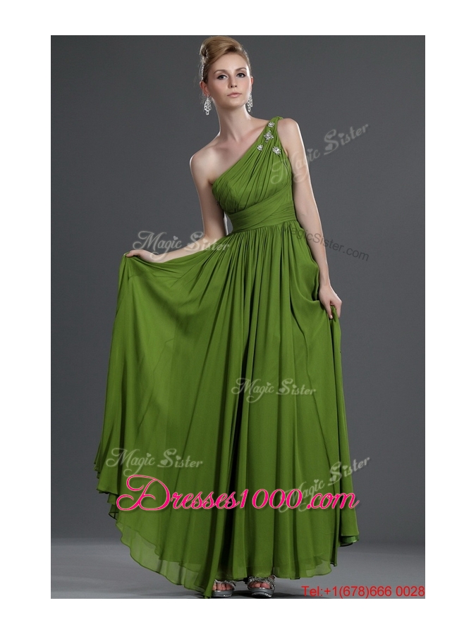 Simple A Line One Shoulder Prom Dresses with Watteau Train for 2016