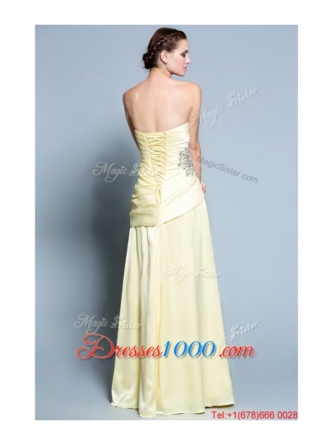 Wonderful Column Sweetheart Prom Dresses with Beading in Light Yellow