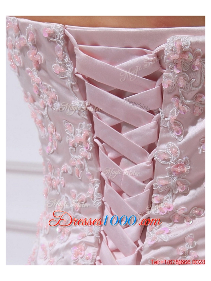 Wonderful Sweetheart Baby Pink Prom Dresses with Sequins and Ruffled Layers