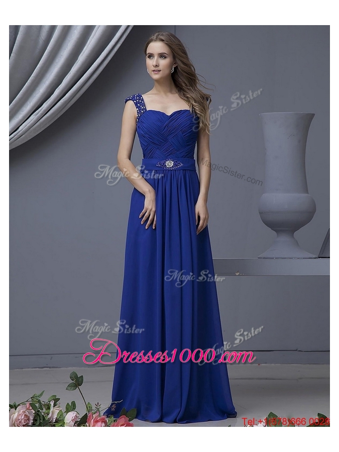 2016 Perfect Straps Beading Long Prom Dresses in Royal Blue