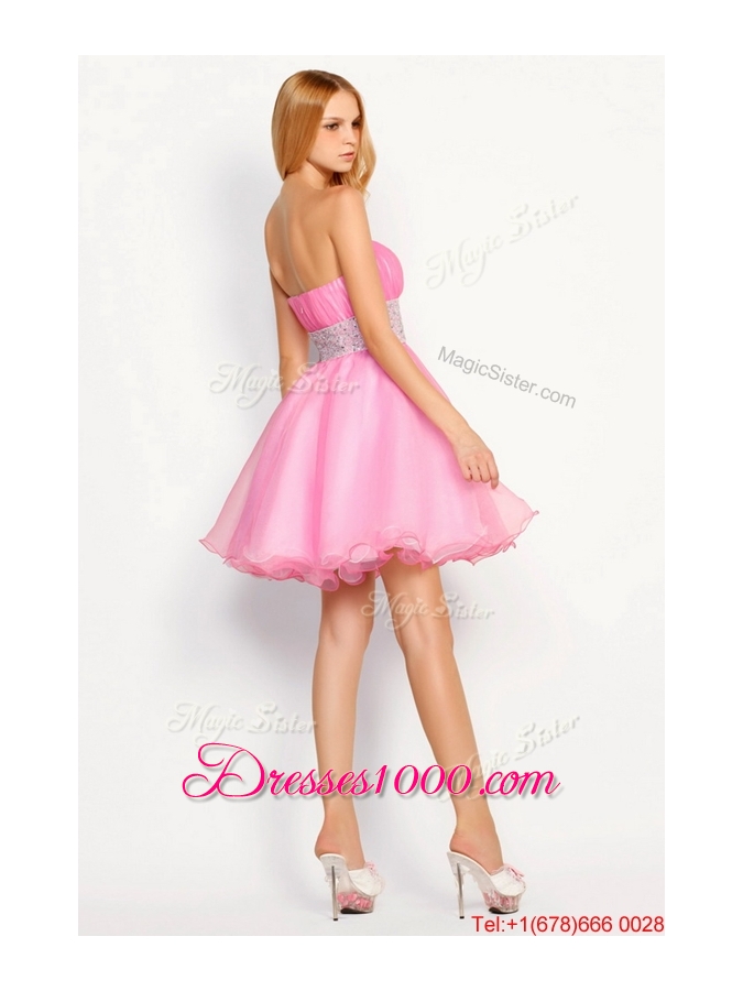 Beautiful Rose Pink Short Prom Dresses with Beading for 2016
