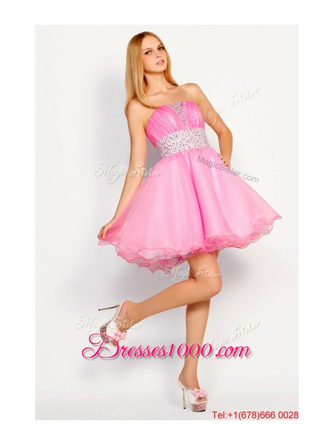 Beautiful Rose Pink Short Prom Dresses with Beading for 2016