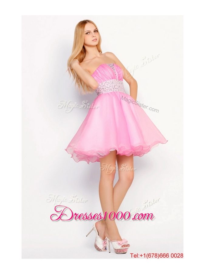 Beautiful Rose Pink Short Prom Dresses with Beading for 2016