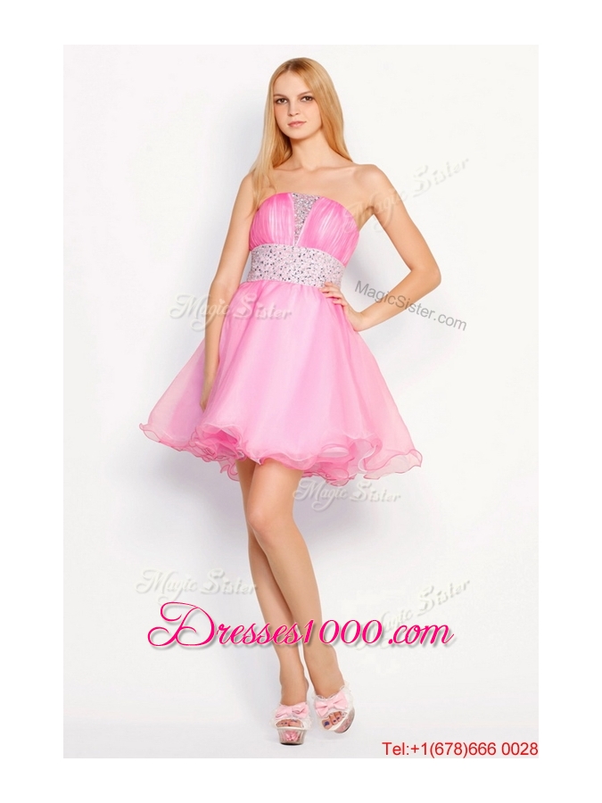 Beautiful Rose Pink Short Prom Dresses with Beading for 2016