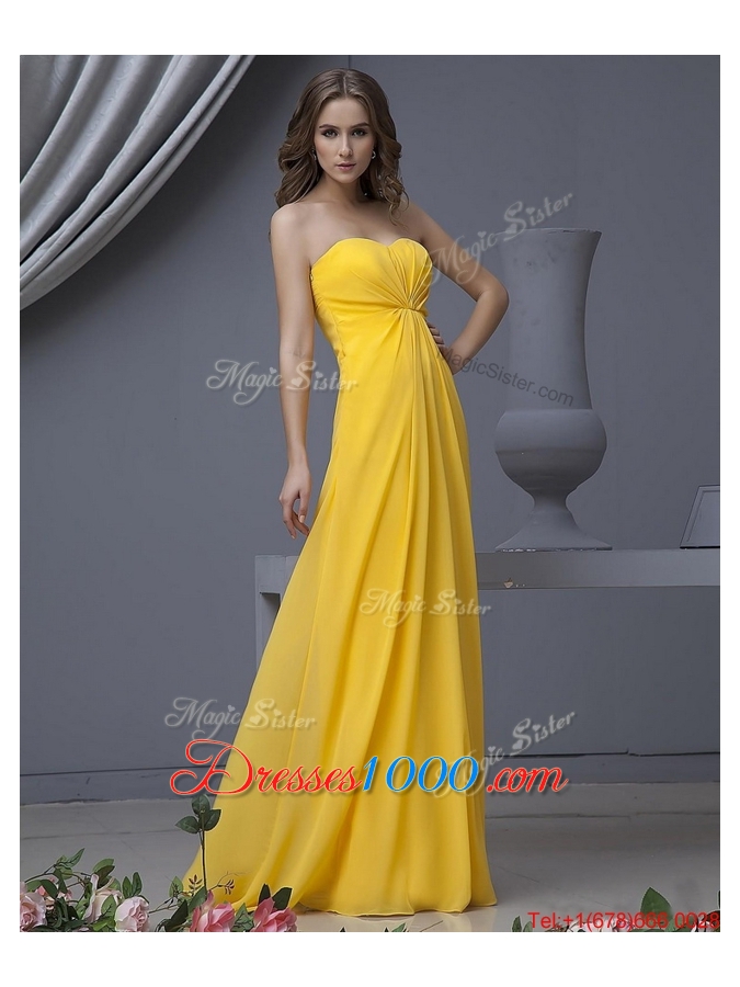 New Style Empire Ruching Yellow Long Prom Dresses