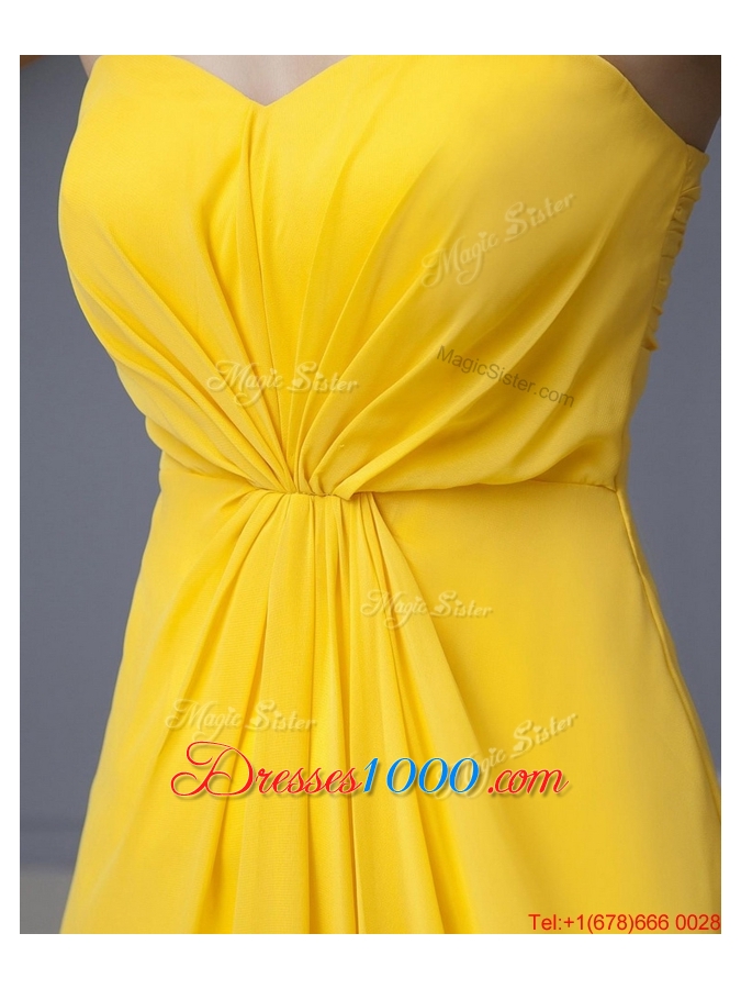 New Style Empire Ruching Yellow Long Prom Dresses