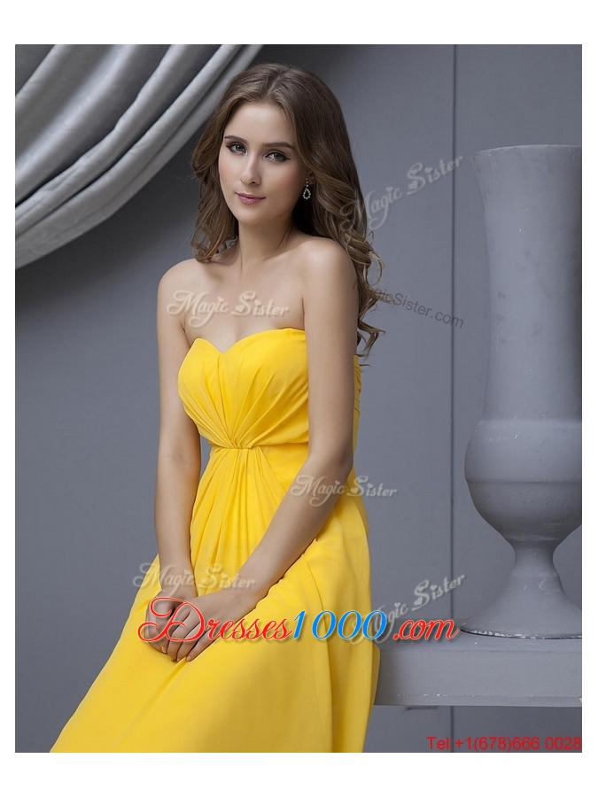 New Style Empire Ruching Yellow Long Prom Dresses