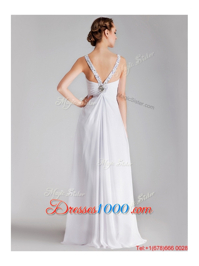 Beautiful Straps Brush Train Prom Gowns with Side Zipper