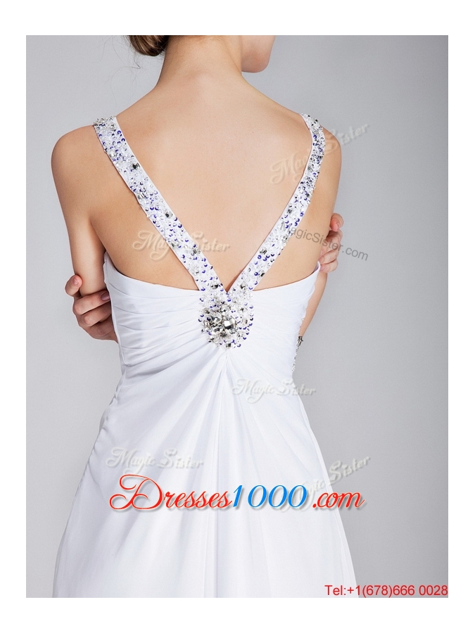 Beautiful Straps Brush Train Prom Gowns with Side Zipper