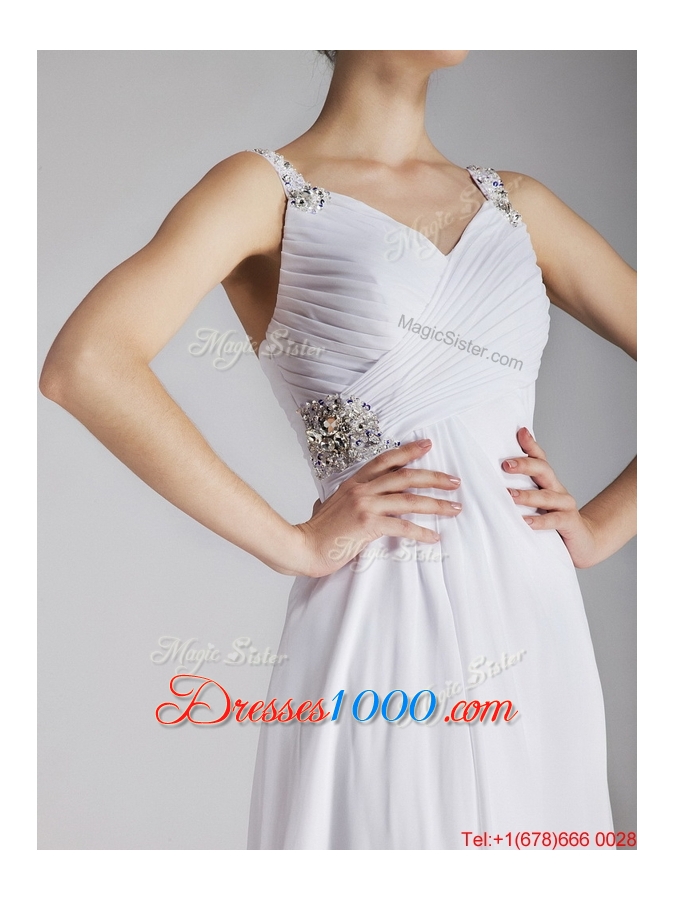 Beautiful Straps Brush Train Prom Gowns with Side Zipper