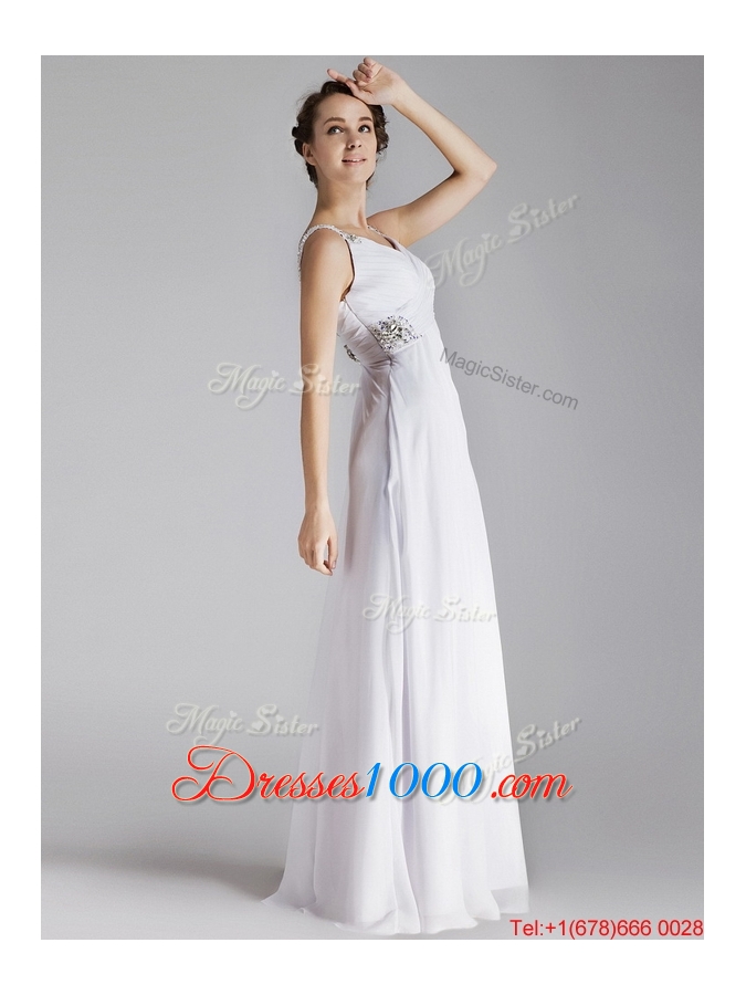 Beautiful Straps Brush Train Prom Gowns with Side Zipper