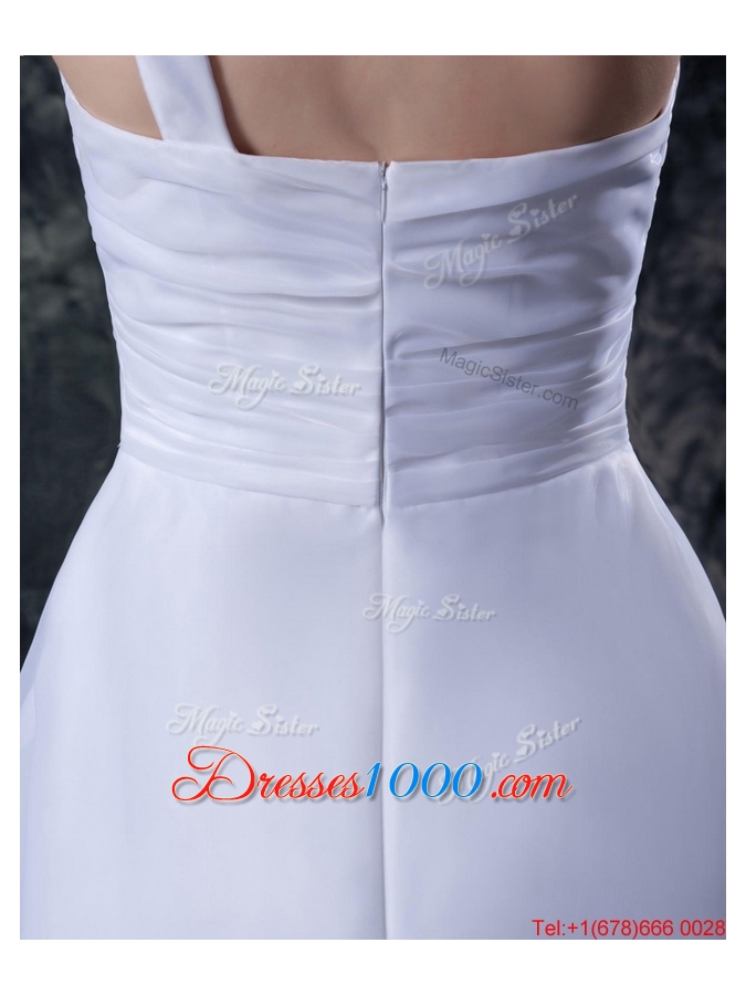 Great Affordable Column One Shoulder High low Wedding Dresses with Appliques