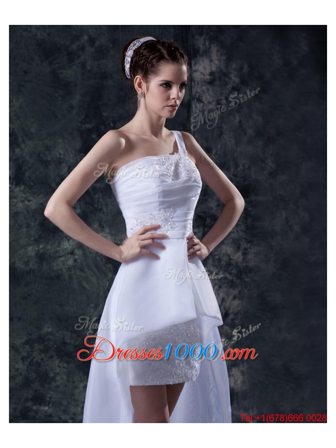 Great Affordable Column One Shoulder High low Wedding Dresses with Appliques