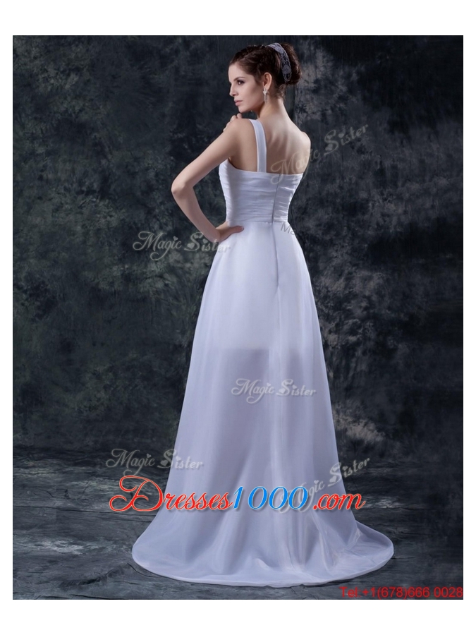 Great Affordable Column One Shoulder High low Wedding Dresses with Appliques