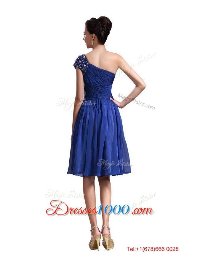 New Style One Shoulder Short Prom Dresses in Royal Blu