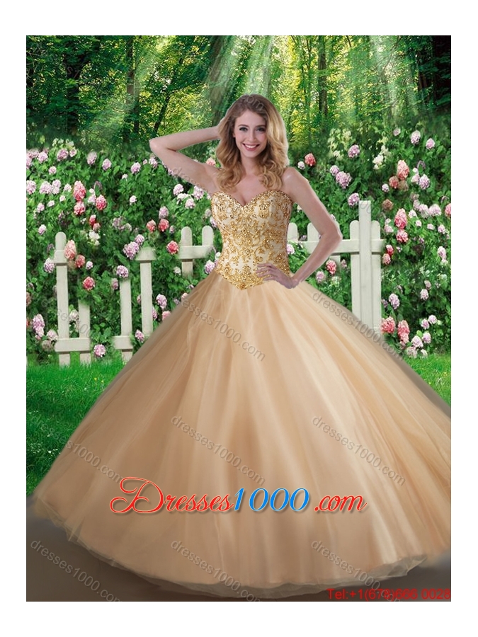 2016 Affordable A Line Champagne Sweet 16 Gowns with Beading