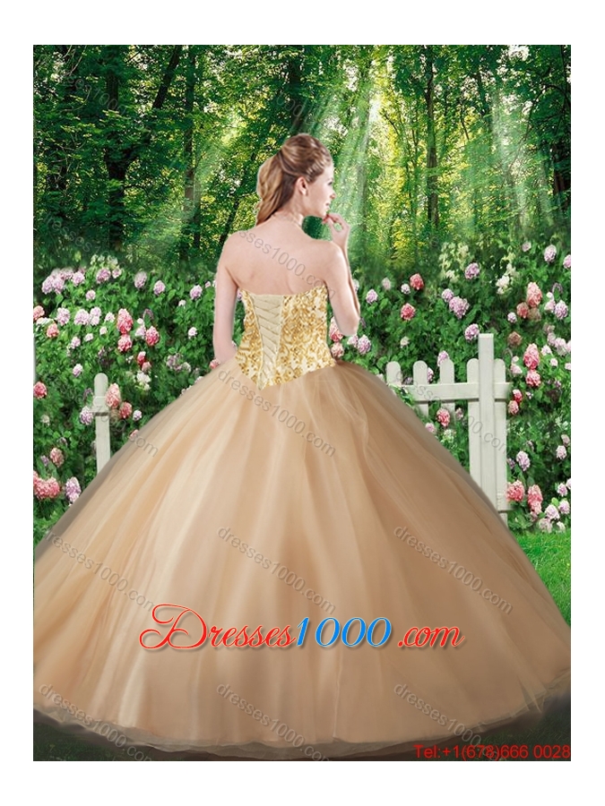 2016 Affordable A Line Champagne Sweet 16 Gowns with Beading