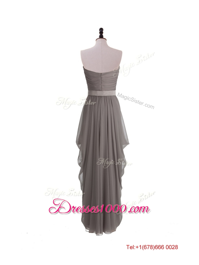 2016 Beautiful Grey Long Prom Dresses with Ruching and Belt