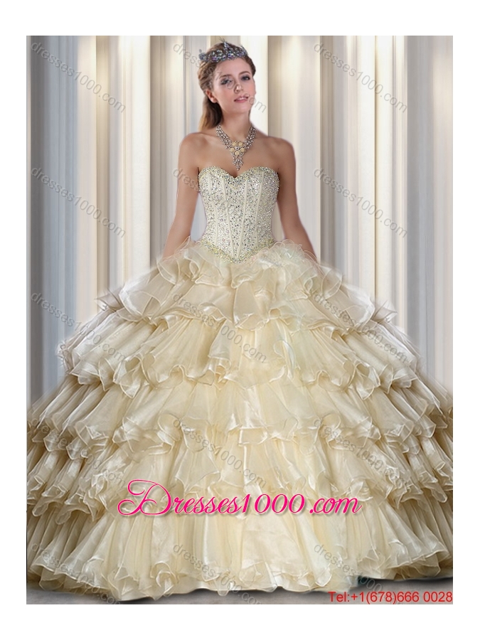 2016 Elegant Sweetheart Beading and Ruffled Layers Quinceanera Dresses
