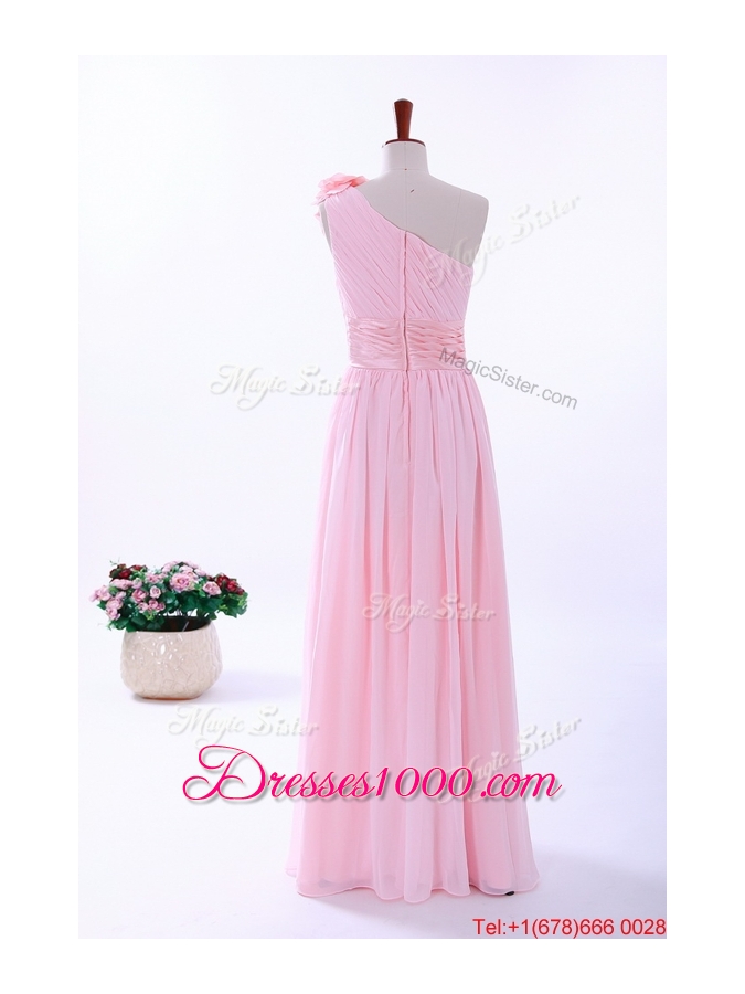 2016 Fall Custom Made Empire One Shoulder Hand Made Flowers Prom Dresses in Baby Pink
