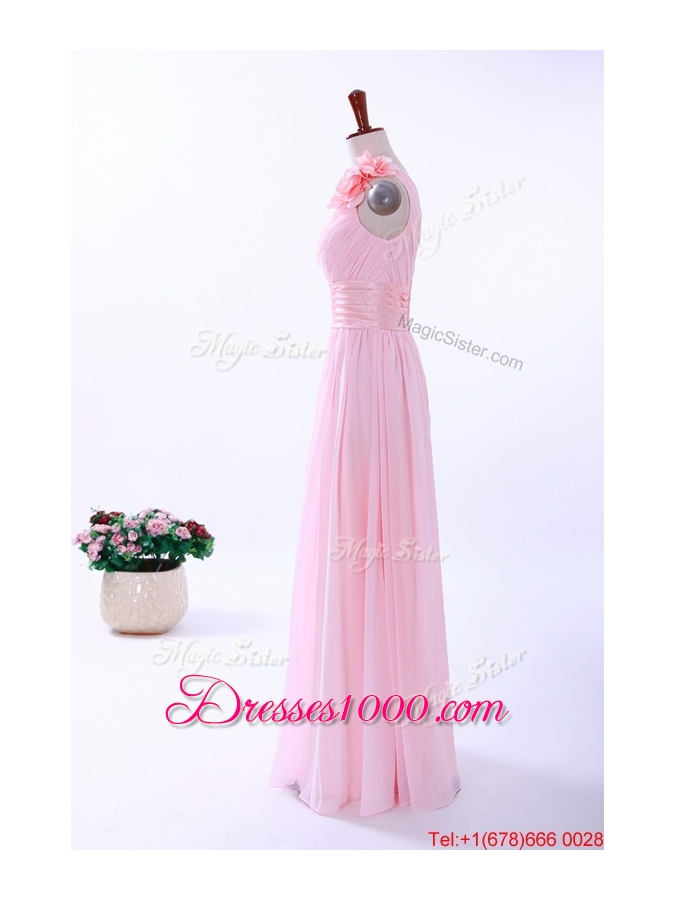 2016 Fall Custom Made Empire One Shoulder Hand Made Flowers Prom Dresses in Baby Pink